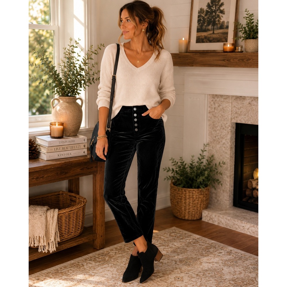 DL1961 Pants Women 27 Black‎ Velvet Chrissy Ankle Dark Academia Goth Minimalist